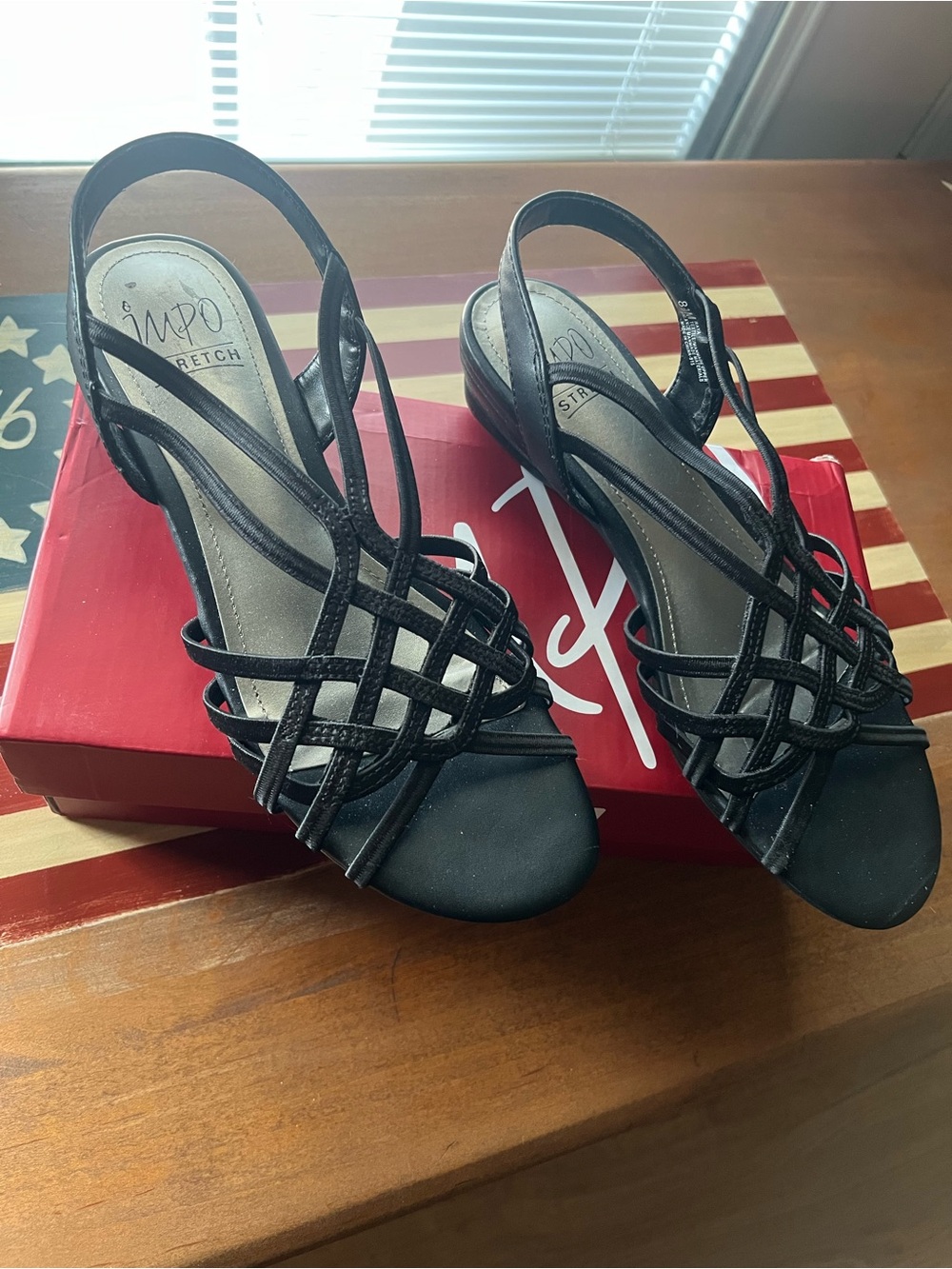 Impo Black Strappy Woven Slingback Heels
